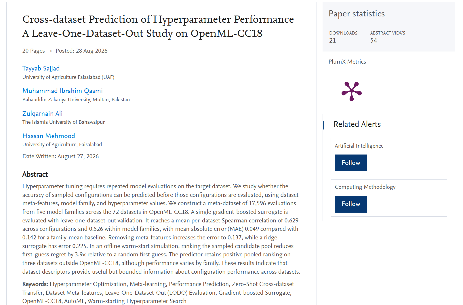 Cross-Dataset Prediction of Hyperparameter Performance: A Leave-One-Dataset-Out Study on OpenML-CC18